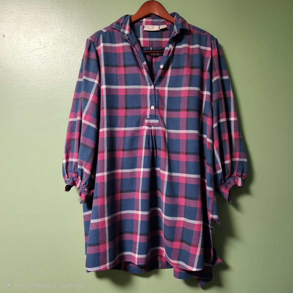 Vintage Victoria's‎ Secret Pink and Blue Plaid Nightgown
